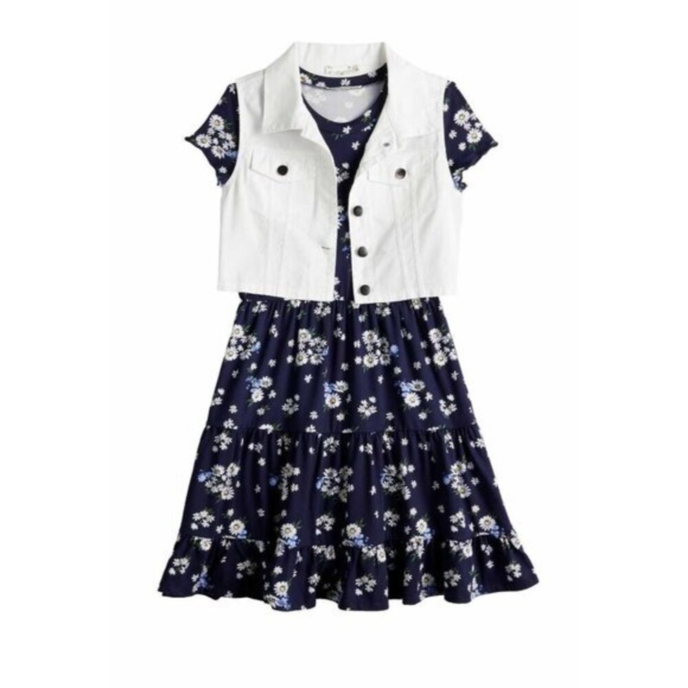 Girls Sz 7 Knit Works‎ Tiered Dress & Denim Vest Set